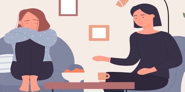 graphic of woman counselor comforting distressed woman