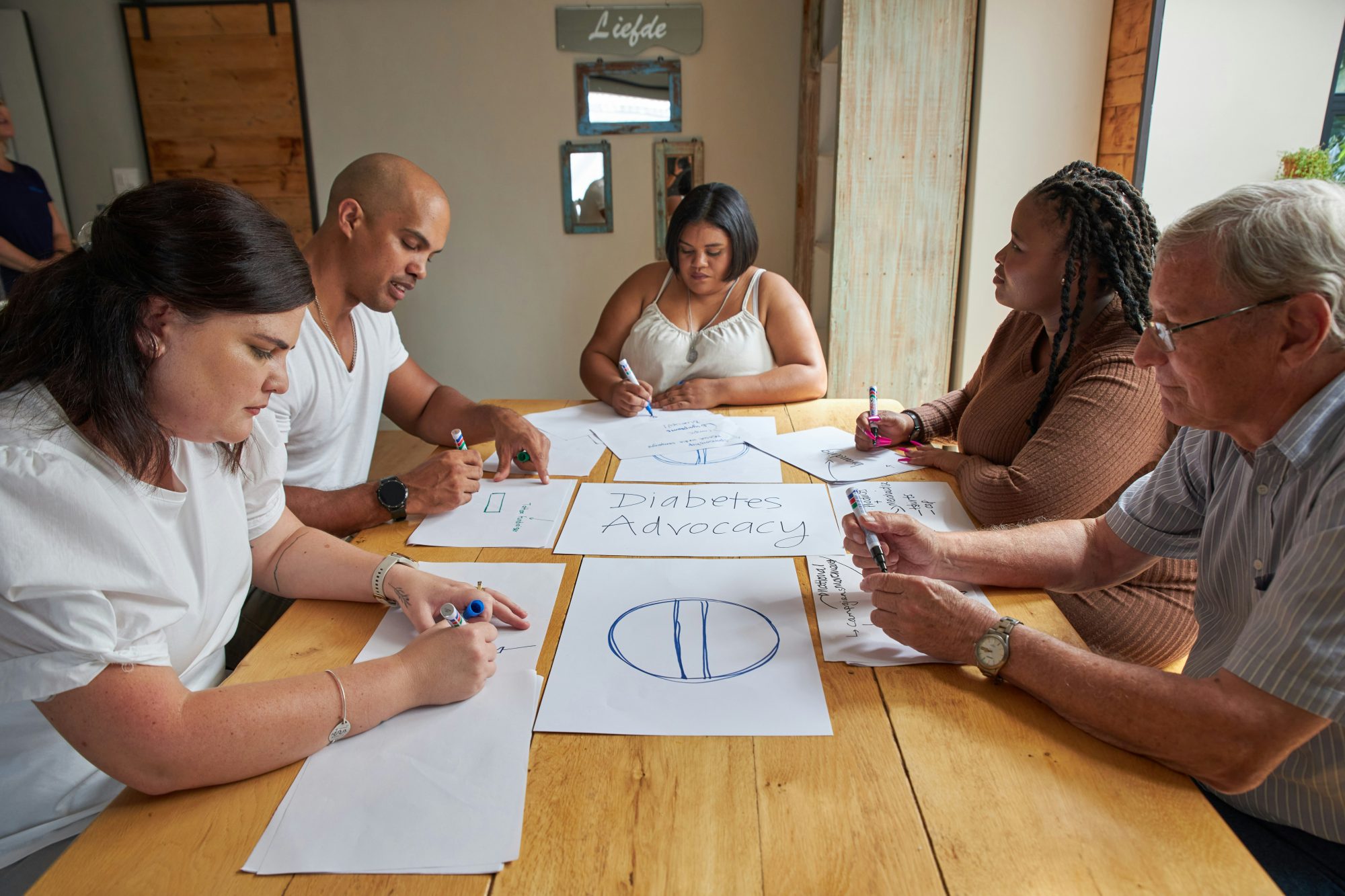 People at table working on plans together